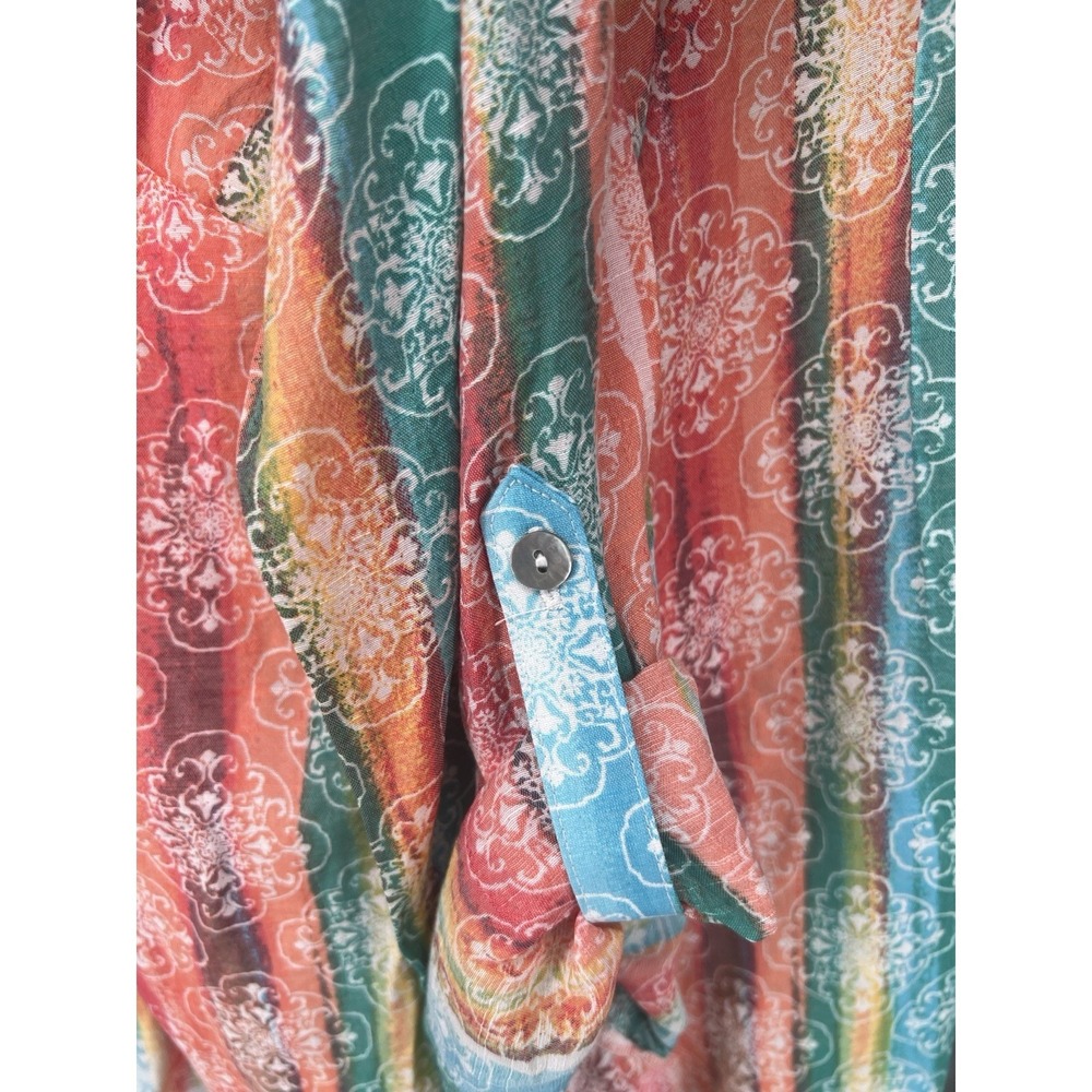 NEW Ruby Rd Woman 1X Rainbow Stripe Paisley Button Front Roll Tab Sleeve Shirt - Picture 9 of 10
